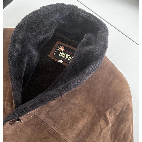 Vintage 70s Jacket Mens 38 Suede Leather Sherpa Lined Shawl Marlboro Coat - Picture 6 of 16